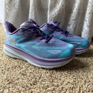 Hoka One One Women's Lilac/Blue Clifton 9 Running Athletic Shoes Size 9.5 B